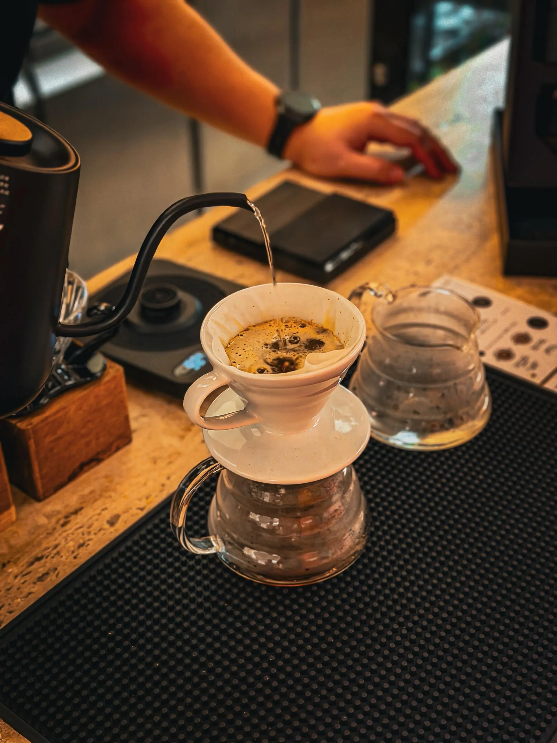 Pour-over coffee brewing at Pointers Café