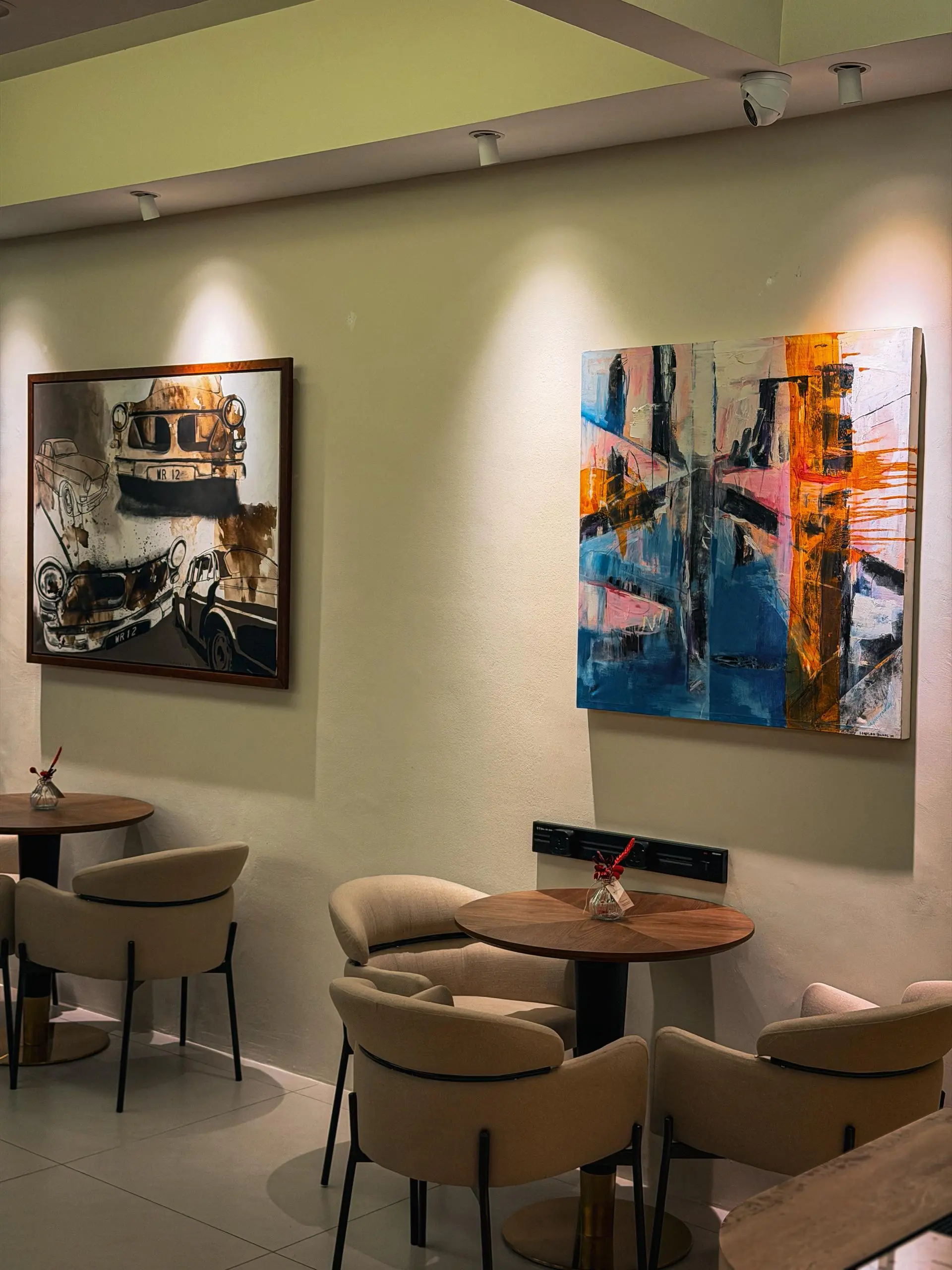 Cosy seating area with curated art wall